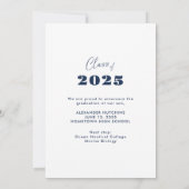 ネイビーエレガントホワイトフォトフレーム2025卒業 案内状 (裏面)