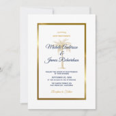 ネイビーエレガントホワイト金ゴールドパームツリートロピカル結婚ズ 招待状 (正面)