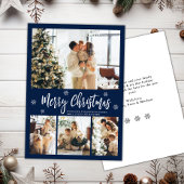 ネイビーエレガントホワイト4フォトコラージクリスマス シーズンカード