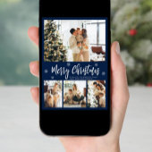 ネイビーエレガントホワイト4フォトコラージクリスマス シーズンカード