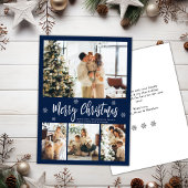 ネイビーエレガントホワイト4フォトコラージクリスマス シーズンカード