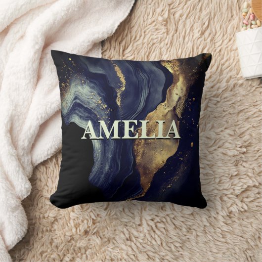 ネイビーエレガントマーブルアートフェイク金ゴールドグリッター クッション (ブランケット)