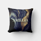 ネイビーエレガントマーブルアートフェイク金ゴールドグリッター クッション (正面)