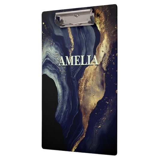 ネイビーエレガントマーブルアートフェイク金ゴールドグリッター クリップボード (左)