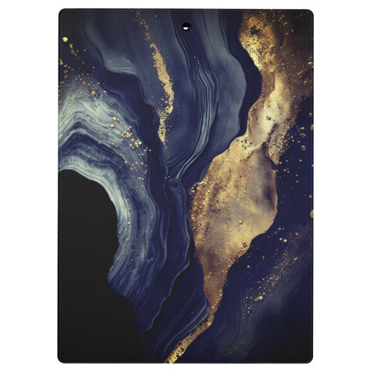 ネイビーエレガントマーブルアートフェイク金ゴールドグリッター クリップボード (裏面)