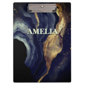 ネイビーエレガントマーブルアートフェイク金ゴールドグリッター クリップボード (正面)