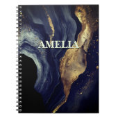 ネイビーエレガントマーブルアートフェイク金ゴールドグリッター ノートブック (正面)