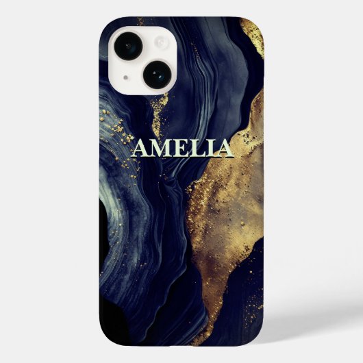 ネイビーエレガントマーブルアートフェイク金ゴールドグリッター Case-Mate iPhoneケース (裏面)