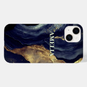 ネイビーエレガントマーブルアートフェイク金ゴールドグリッター Case-Mate iPhoneケース (裏面 (横))