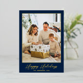 ネイビーエレガントミニマル写真箔ホリデーカード 箔シーズンカード (立ち正面)