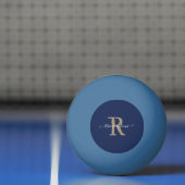 ネイビーエレガントモノグラムのスクリプトイニシャル名 卓球ボール (ネット)