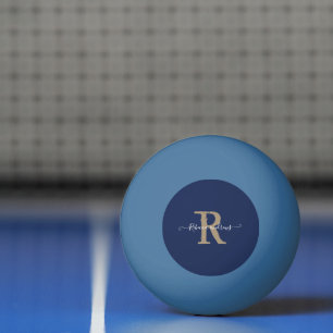 ネイビーエレガントモノグラムのスクリプトイニシャル名 卓球ボール