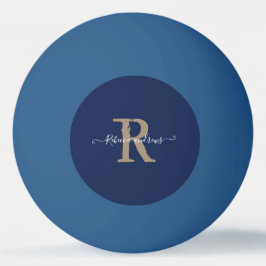 ネイビーエレガントモノグラムのスクリプトイニシャル名 卓球ボール