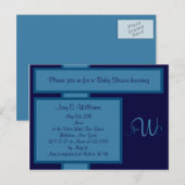 ネイビーエレガントモノグラムシャワー招待状 インビテーションポストカード (正面/裏面)