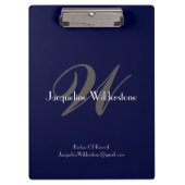 ネイビーエレガントモノグラムネームシックカッコいいプロフェッショナル クリップボード (正面)