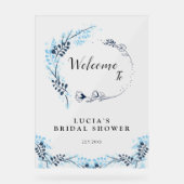 ネイビーエレガントモノグラムフローラブライダルシャワー歓迎 アクリルサイン (正面)