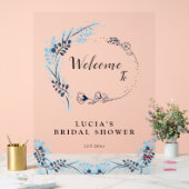 ネイビーエレガントモノグラムフローラブライダルシャワー歓迎 アクリルサイン (ウェディング)