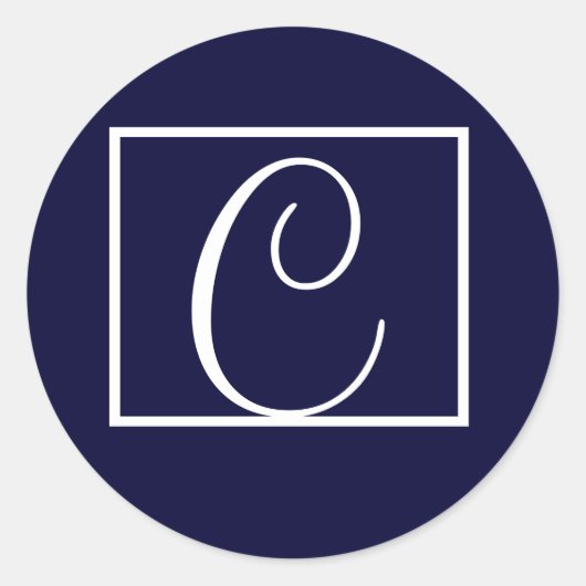 ネイビーエレガントモノグラム結婚式招待状ラベル ラウンドシール (正面)