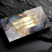 ネイビーエレガントラベンダーと金ゴールド水彩大理石 名刺