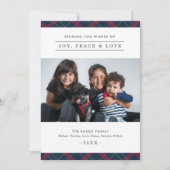 ネイビーエレガントレッド緑タータンチェックプレイドファミリーフォト シーズンカード (正面)