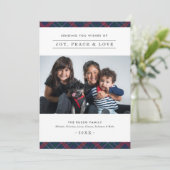 ネイビーエレガントレッド緑タータンチェックプレイドファミリーフォト シーズンカード (スタンド正面)