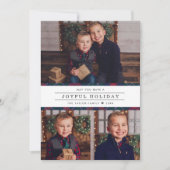 ネイビーエレガントレッド・グリーンタータンチェックプレイド写真コラージュ シーズンカード (正面)