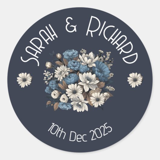 ネイビーエレガントロマンフローラ結婚ズ ラウンドシール (正面)