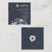 ネイビーエレガントワイルドフラワーウェディングレセプション エンクロージャーカード (正面/裏面)
