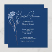 ネイビーエレガントワイルドフラワーホワイトスクリプトブライダルシャワー (正面/裏面)