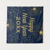 ネイビーエレガント金ゴールドハッピーニューイヤー2025背景 タペストリー (正面(横))