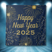 ネイビーエレガント金ゴールドハッピーニューイヤー2025背景 タペストリー