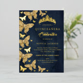 ネイビーエレガント金ゴールドバタフライキンセアニェラ 箔招待状 (立ち正面)