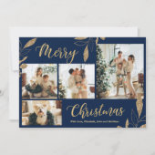 ネイビーエレガント金ゴールドフォトコラージクリスマスカード (正面)