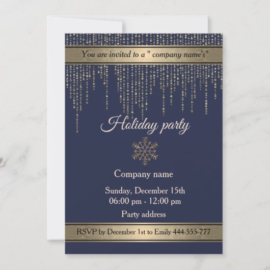 ネイビーエレガント金ゴールドホリデーパ企業のーティー 招待状 (正面)