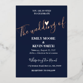 ネイビーエレガント金ゴールド箔白文字 箔招待状