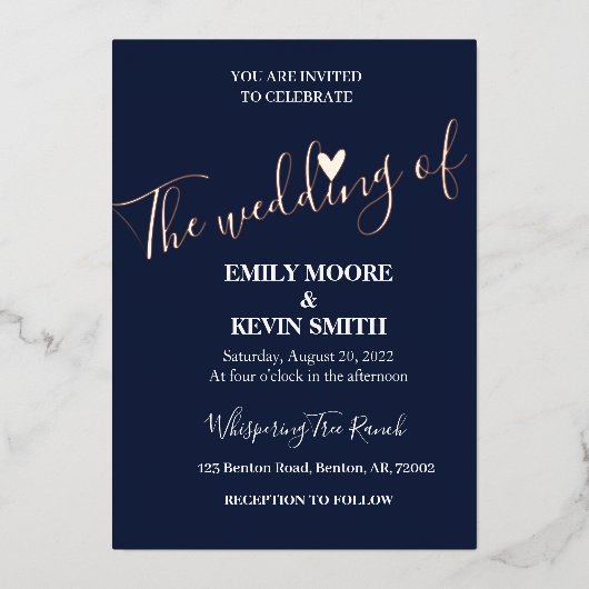 ネイビーエレガント金ゴールド箔白文字 箔招待状 (正面)