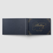 ネイビーエレガント金ゴールド結婚書道の客書 ゲストブック (全面)