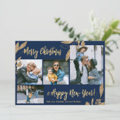 ネイビーエレガント金ゴールド4フォトコラージクリスマスカード (スタンド正面)