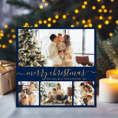 ネイビーエレガント金ゴールド4フォトコラージクリスマス シーズンカード