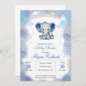 ネイビーエレファントウォーターカラーベビーシャワー招待状 招待状 (正面/裏面)