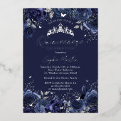 ネイビーエンチャントフローラバタフライキンセアニェラ 箔招待状 (正面)