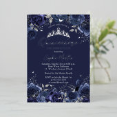 ネイビーエンチャントフローラバタフライキンセアニェラ 箔招待状 (立ち正面)