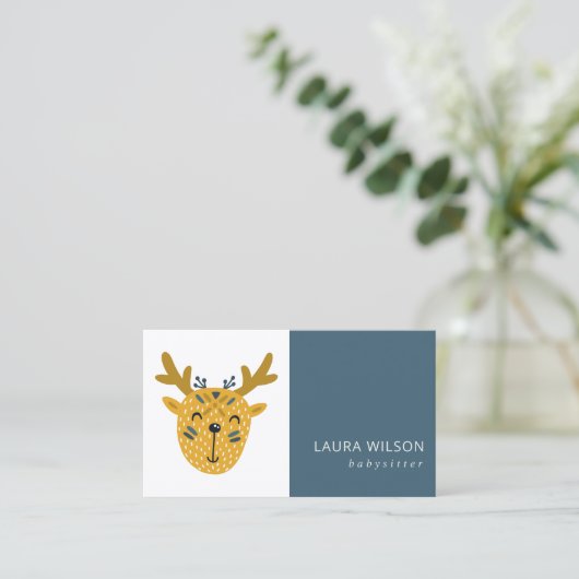 ネイビーオクレかわいいサンディシカリトルエクスプローラーナニー 名刺 (スタンド正面)