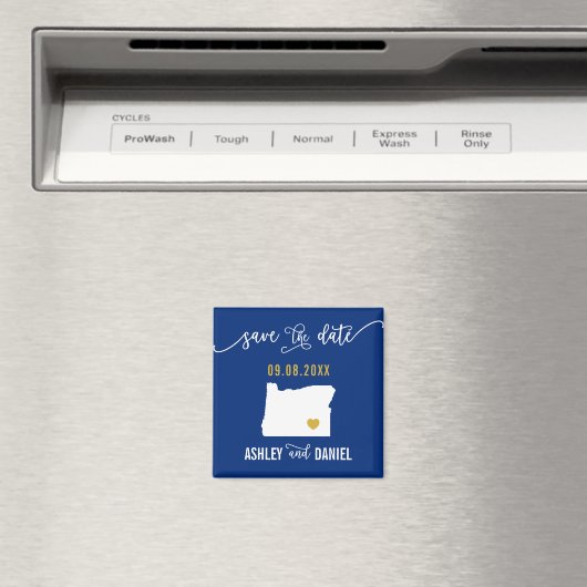 ネイビーオレゴンの結婚式の日付マップを保存 マグネット (インサイチュ (食洗機))