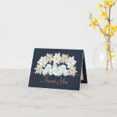 ネイビーオレンジかわいらしホワイトフラワーブーケありがとう カード (黄色い花)