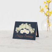 ネイビーオレンジブーケオーキズバラハッピーバースデー カード (黄色い花)