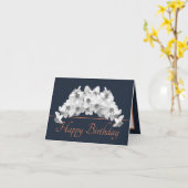 ネイビーオレンジブーケホワイトダッフォジルハッピーバースデー カード (黄色い花)