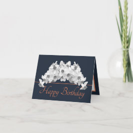 ネイビーオレンジブーケホワイトダッフォジルハッピーバースデー カード