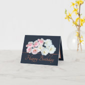 ネイビーオレンジブーケホワイトピンクローズ誕生日 カード (黄色い花)
