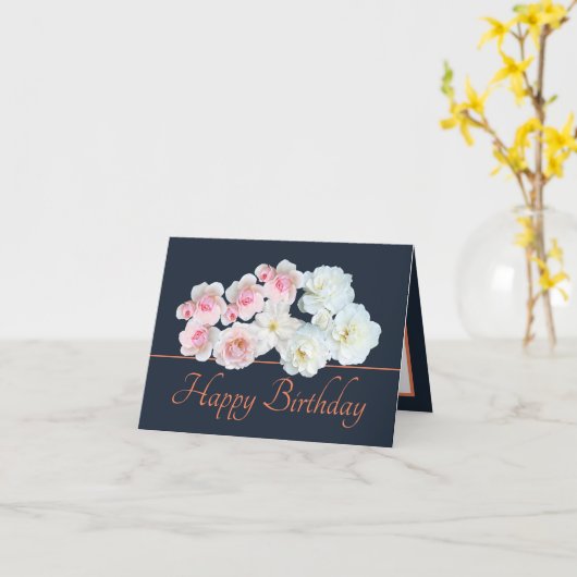ネイビーオレンジブーケホワイトピンクローズ誕生日 カード (黄色い花)